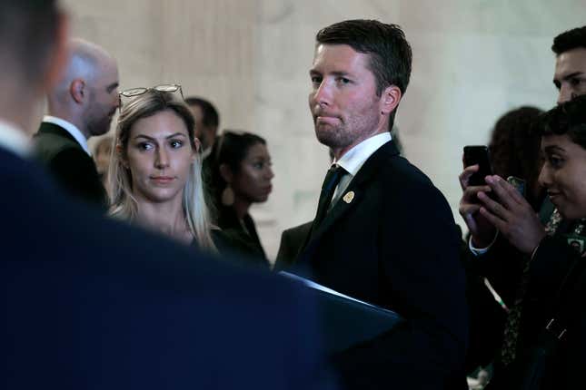 Hugging Face CEO Clement Delangue (C) arrives for the “AI Insight Forum” in the Kennedy Caucus Room in the Russell Senate Office Building on Capitol Hill on September 13, 2023.