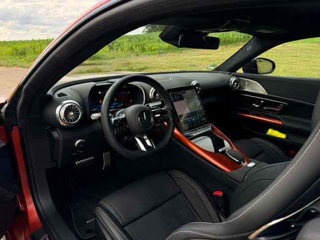 Interior of a matte orange 2025 Mercedes-AMG GT63 S E Performance