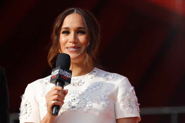 NEW YORK, NEW YORK - SEPTEMBER 25: Meghan, Duchess of Sussex speaks onstage during Global Citizen Live, New York on September 25, 2021 in New York City. (Photo by John Lamparski/Getty Images,)