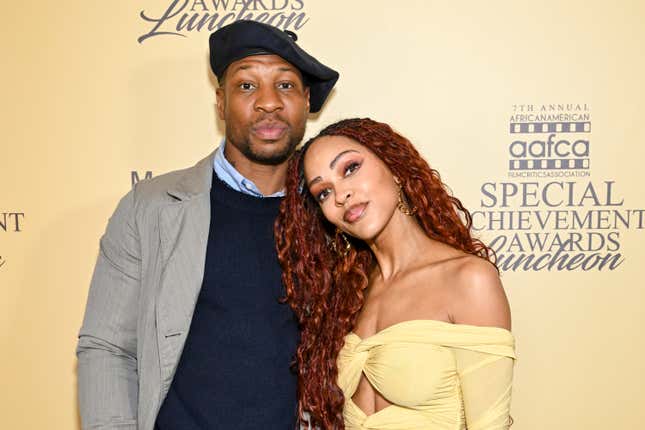 Jonathan Majors and Meagan Good at the AAFCA Special Achievement Awards Luncheon held at the Los Angeles Athletic Club on March 3, 2024 in Los Angeles, California.