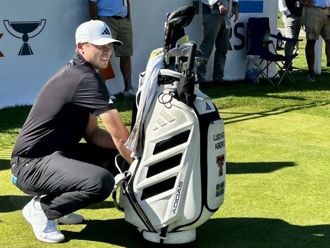 Ludvig Aberg looks down the first fairway of the Sea Island Club Seaside Course on Sunday before hitting his first tee shot in the final round of the RSM Classic.