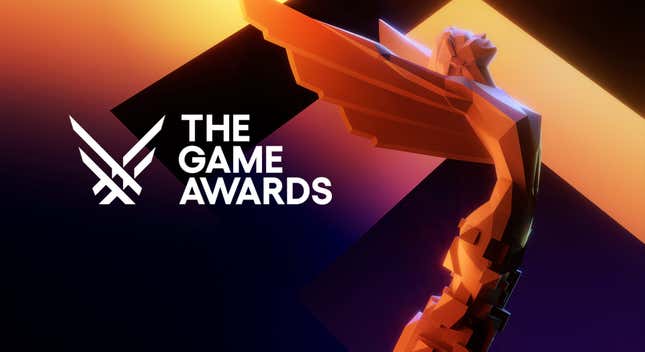 The Game Awards angel-looking trophy floats next to "The Game Awards" logo and text.