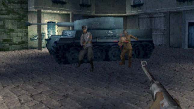 A player shoots Nazis. 