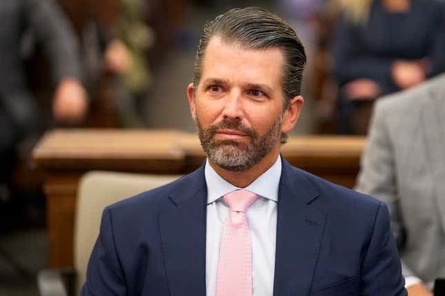 Donald Trump Jr. waits to testify in New York Supreme Court, Wednesday, Nov. 1, 2023, in New York. Donald Trump&#39;s eldest sons are set to testify in the New York civil fraud case that threatens their company&#39;s future, but a demand for daughter Ivanka&#39;s testimony is being challenged. (AP Photo/Seth Wenig)