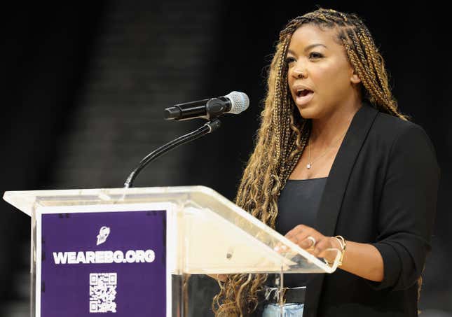 Cherelle Griner, the wife of Brittney Griner, speaks during a rally to support the release of detained American professional athlete Britney Griner at Footprint Center on July 06, 2022 in Phoenix, Arizona. WNBA star and Phoenix Mercury athlete Brittney Griner was detained on February 17 at a Moscow-area airport after cannabis oil was allegedly found in her luggage. (Photo by Christian Petersen/Getty Images)