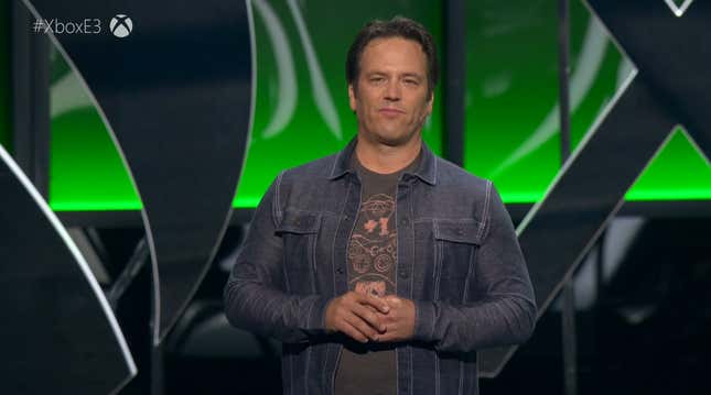 Phil Spencer appears on stage at E3 2018.