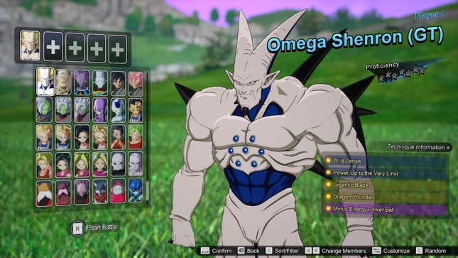 Omega Shenron is shown on the character select screen.