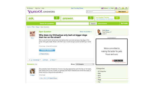 A photo of Yahoo Answers