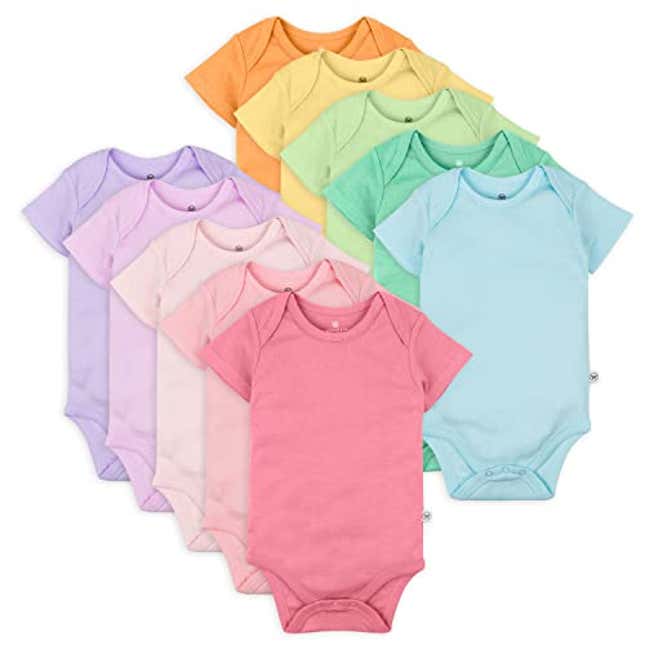 Image for article titled HonestBaby 10-Pack Short Sleeve Bodysuits One-Piece 100% Organic Cotton for Infant Baby Boys, Now 27% Off