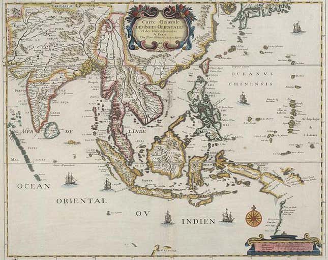 Published in Paris in 1650 by the map maker Pierre Mariette. On the western side off the coast of Central Luzon, there is an unnamed shoal below the words “P. de Mandato.” This unnamed shoal would later be called Panacot