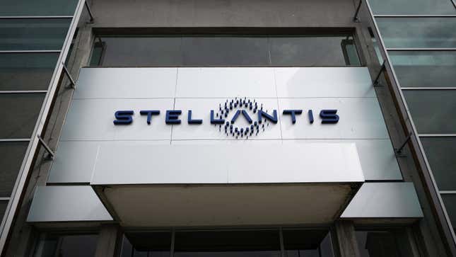 A photo of the Stellantis logo on the side of a building. 