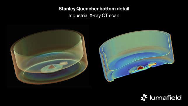 Stanley's Quencher'ın alt kısmının CT taramasının yakından görünümü.