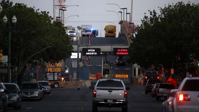 Cars approach the Stanton Street Port of Entry on March 31, 2019 in El Paso, Texas