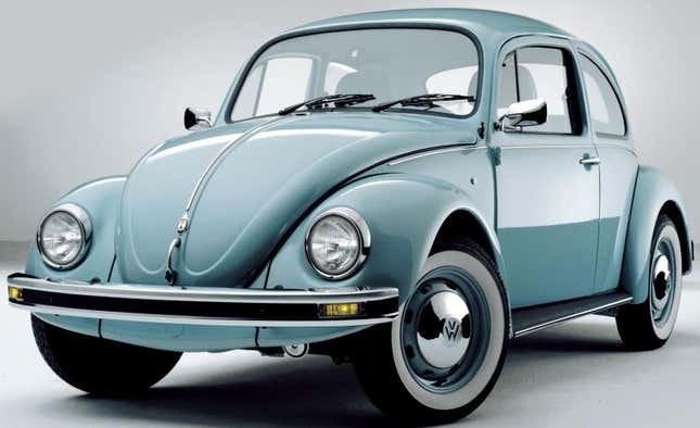 A blue Volkswagen Beetle