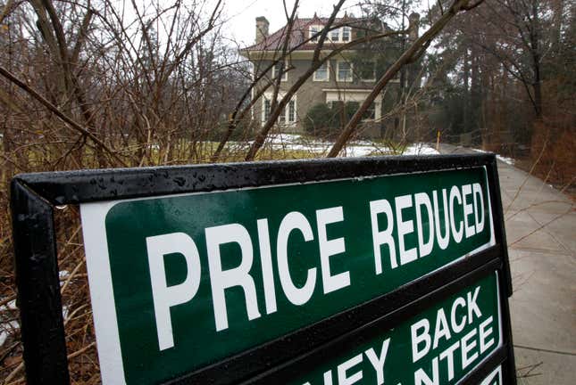 FILE - In a Feb. 16, 2012 photo, an existing home is seen for sale in Shaker Heights, Ohio. More homeowners eager to sell their home are lowering their initial asking price in a bid to entice prospective buyers as the spring homebuying season gets going. Some 14.6% of U.S. homes listed for sale last month had their price lowered, according to Realtor.com. That’s up from 13.2% a year earlier, the first annual increase since May, 2023. (AP Photo/Amy Sancetta, file)