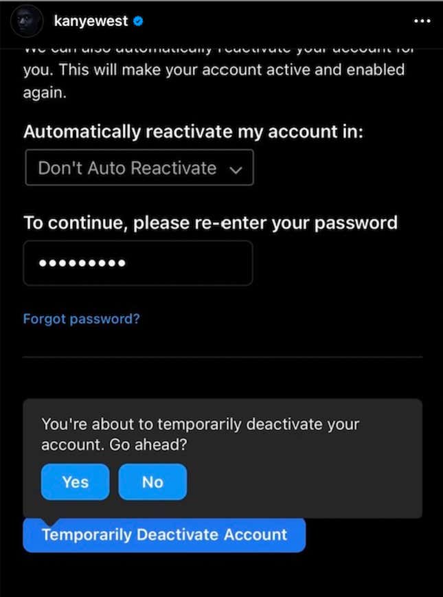 Kanye West Deactivates Instagram Account