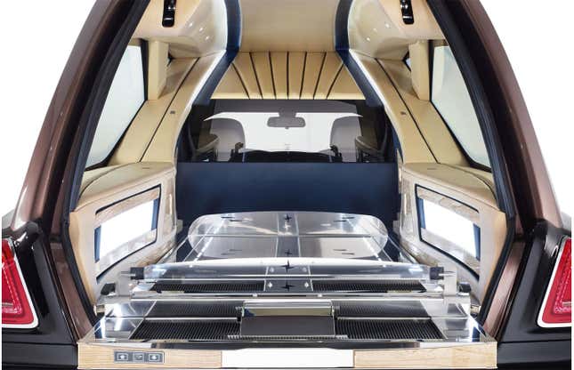 A photo of the coffin space in the Rolls Royce hearse. 