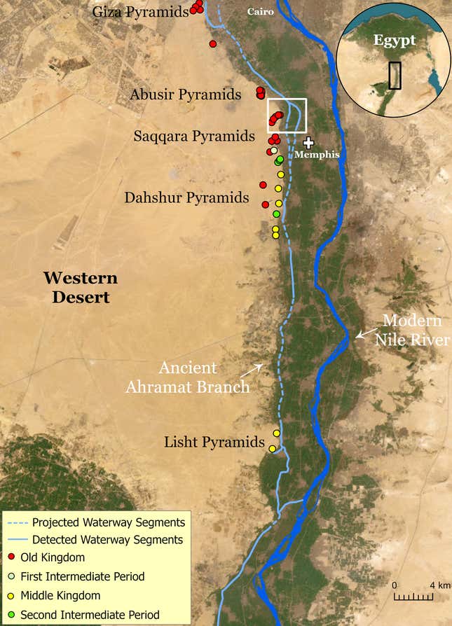 خريطة توضح موقع فرع النهر القديم.
