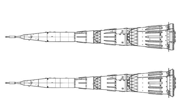 A drawing on the Soviet N1 rocket that was meant to fly to the moon. 