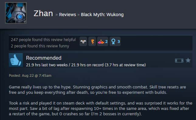 Image for article titled Black Myth: Wukong, As Told By Steam Reviews