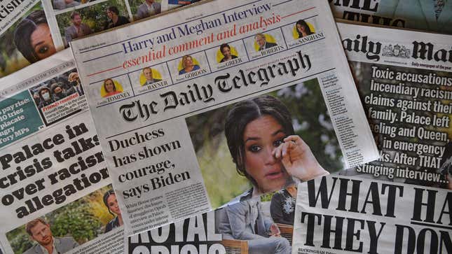 An arrangement of UK daily newspapers photographed as an illustration on March 9, 2021.