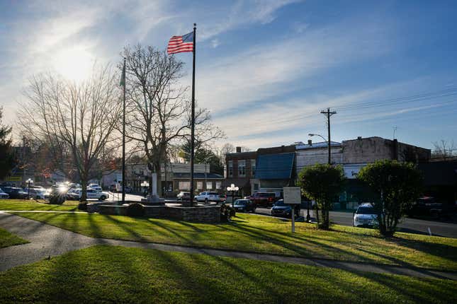 An American flag flies on the lawn of the courthouse in Tompkinsville, Ky., Monday, Nov. 13, 2023. (AP Photo/George Walker IV)