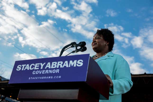 Georgia gubernatorial Democratic candidate Stacey Abrams speaks during a campaign rally on March 14, 2022, in Atlanta, Georgia.