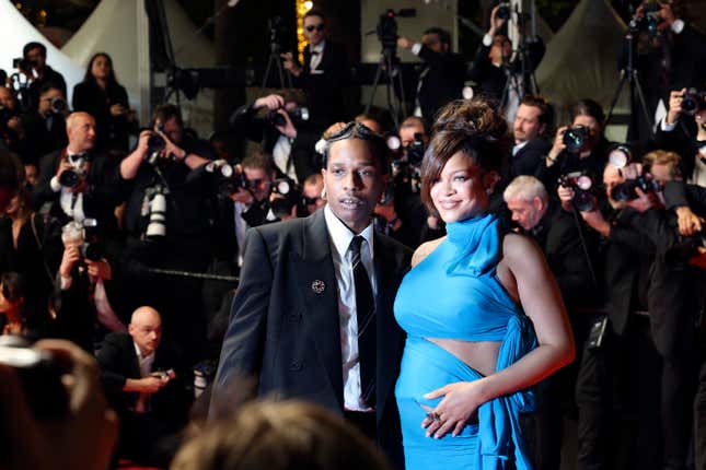 CANNES, FRANCE - MAY 19: A$AP Rocky and Rihanna depart the “Highest 2 Lowest” red carpet at the 78th annual Cannes Film Festival at Palais des Festivals on May 19, 2025 in Cannes, France.