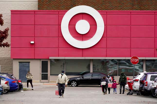 FILE - A Target store is seen, Nov. 17, 2021, in Philadelphia. Three major retailers — Amazon, Target and Walmart — say they&#39;re suspending sales of water bead products marketed to young children amid growing safety concerns. Water beads are small, colorful balls made of superabsorbent polymers. (AP Photo/Matt Rourke, File)