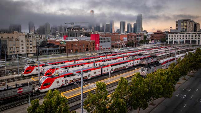 A photo of the Caltrain rail yard in San Francisco 