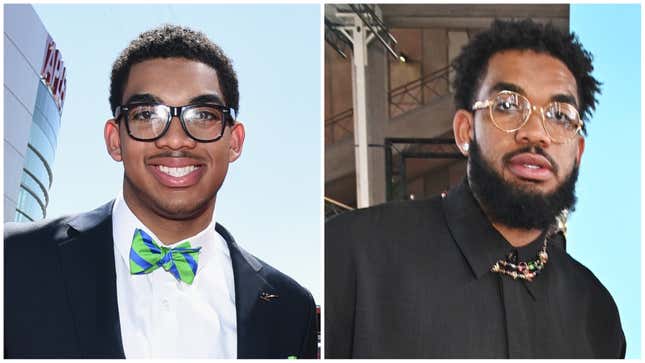 Karl-Anthony Towns en 2014 ; Karl-Anthony Towns en 2024.