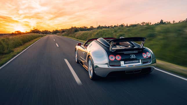 Rear 3/4 view of an aluminum Bugatti Veyron Grand Sport Vitesse