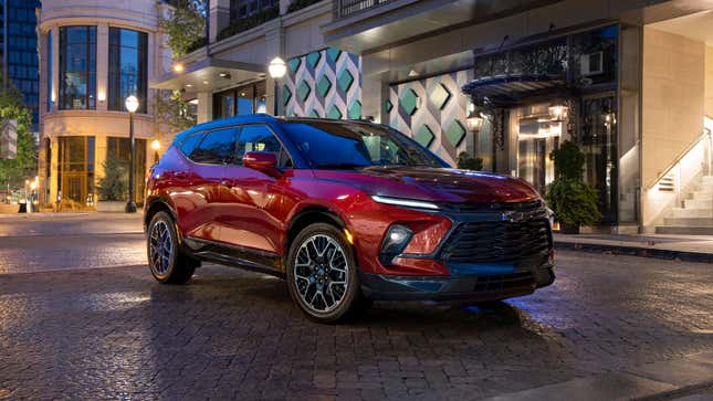 A photo of a red Chevrolet Blazer SUV. 