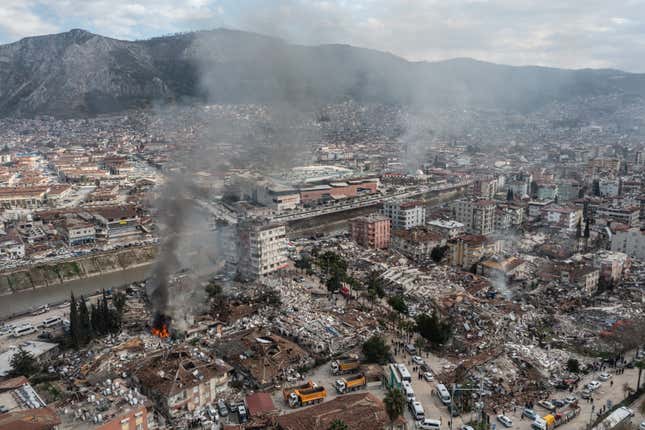 An aerial view of the destruction caused by the earthquake in Turkey and Syria