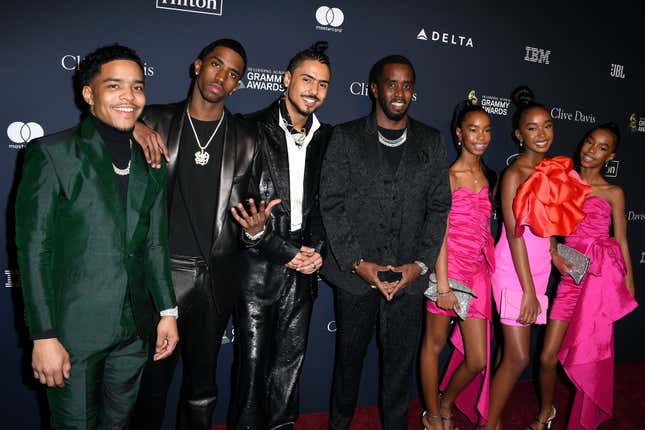 Justin Dior Combs, left Christian Combs, Quincy Brown, Honoree Sean “Diddy” Combs, D’Lila Star Combs, Chance Combs, and Jessie James Combs attend the Pre-GRAMMY Gala and GRAMMY Salute to Industry Icons Honoring Sean “Diddy” Combs on January 25, 2020 in Beverly Hills, California.