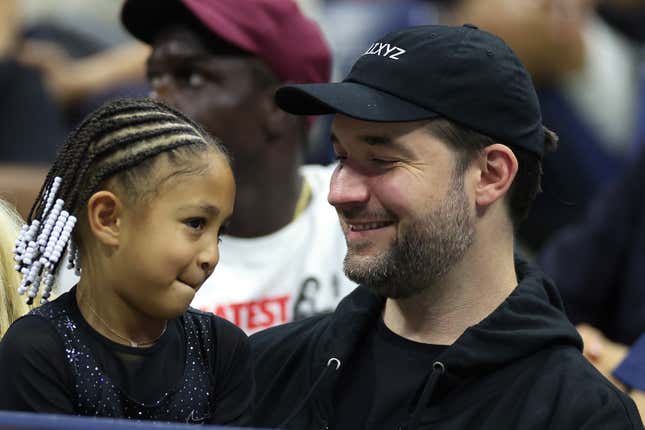  Alexis Olympia Ohanian Jr. and Alexis Ohanian, daughter and husband of Serena Williams of the United States, are seen prior to Serena’s match against Danka Kovinic of Montenegro during the Women’s Singles First Round on Day One of the 2022 US Open at USTA Billie Jean King National Tennis Center on August 29, 2022 in the Flushing neighborhood of the Queens borough of New York City.