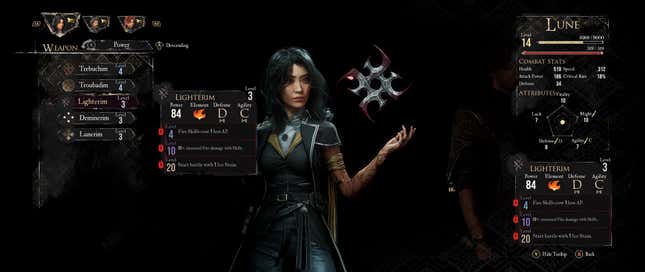 A screenshot shows Lune's character options.