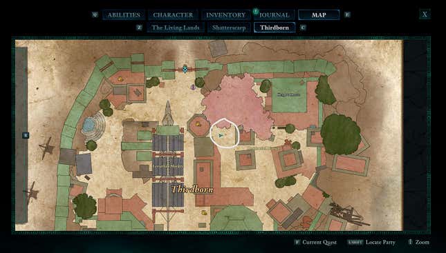 An image of a map showing the location of an NPC named Chiko in Avowed.