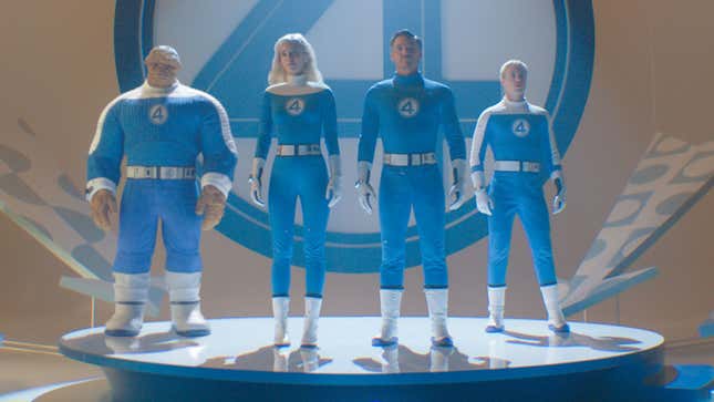 The cast of Fantastic Four: First Steps in character in the movie