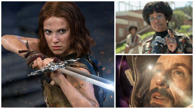 Clockwise from left: Damsel (Netflix), Shirley (Netflix), Spaceman (Netflix)
