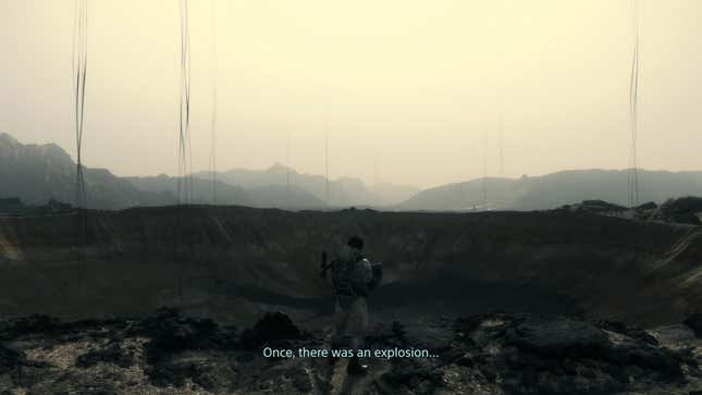Sam stands in front of a voidout crater.