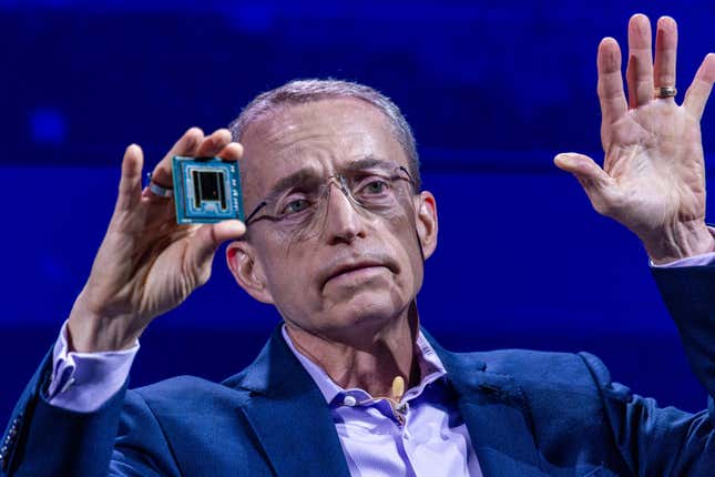 Pat Gelsinger holding an AI chip