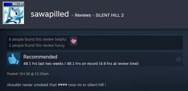 Image for article titled Silent Hill 2 Remake, As Told By Steam Reviews