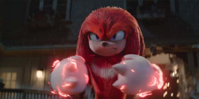 Knuckles the Echidna in Sonic the Hedgehog 2, fists glowing with red energy. 