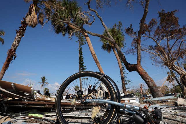 FORT MYERS BEACH, FLORIDA - OCTOBER 04: Destruction left behind in the wake of Hurricane Ian is shown October 04, 2022, in Fort Myers Beach, Florida. Southwest Florida suffered severe damage during the Category 4 hurricane, which caused extensive damage to communities along the state’s coast.
