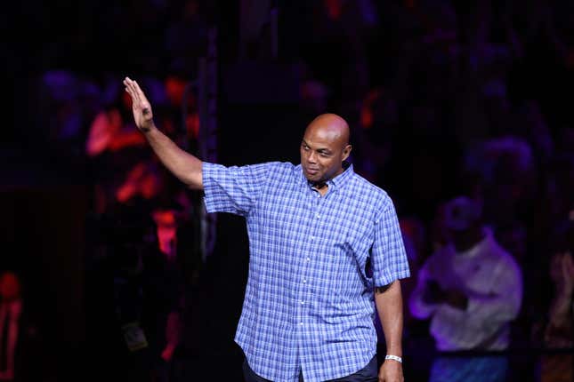 PHOENIX, ARIZONA - OCTOBER 28: Charles Barkley is introduced to the new Phoenix Suns Ring of Honor during the NBA game against the Utah Jazz at Footprint Center on October 28, 2023 in Phoenix, Arizona.