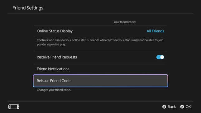 Friend settings in the Switch 2 menus.