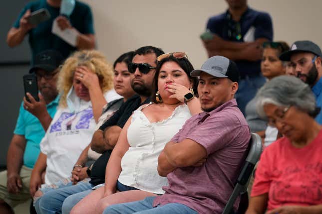 Family of shooting victims listen to the Texas House investigative committee release its full report on the shootings at Robb Elementary School, Sunday, July 17, 2022, in Uvalde, Texas.