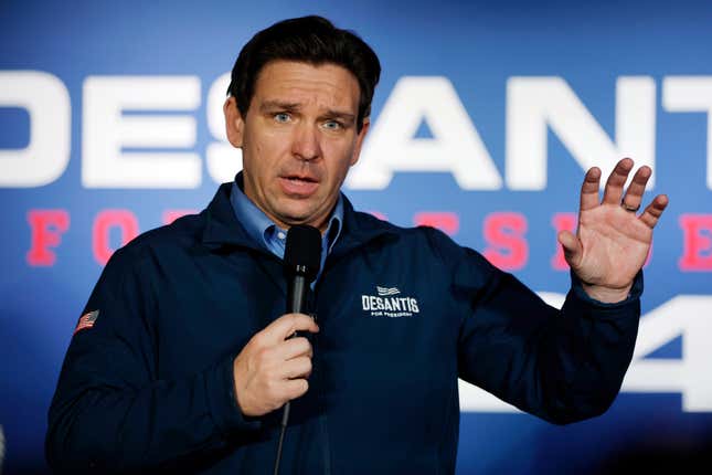 FILE - Republican presidential candidate Florida Gov. Ron DeSantis speaks during a campaign event at Wally&#39;s bar, Wednesday, Jan. 17, 2024, in Hampton, N.H. A federal judge on Wednesday dismissed Disney&#39;s First Amendment lawsuit against Gov. Ron DeSantis, leaving the company&#39;s hope of regaining control of a district that governs Walt Disney World in its fight in another state court challenge. (AP Photo/Michael Dwyer, File)