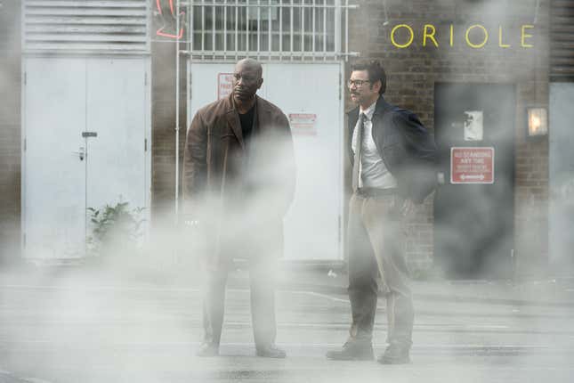 Agent Stroud (Tyrese Gibson) and Agent Rodriguez (Al Madrigal) in Columbia Pictures’ MORBIUS. Jay Maidment